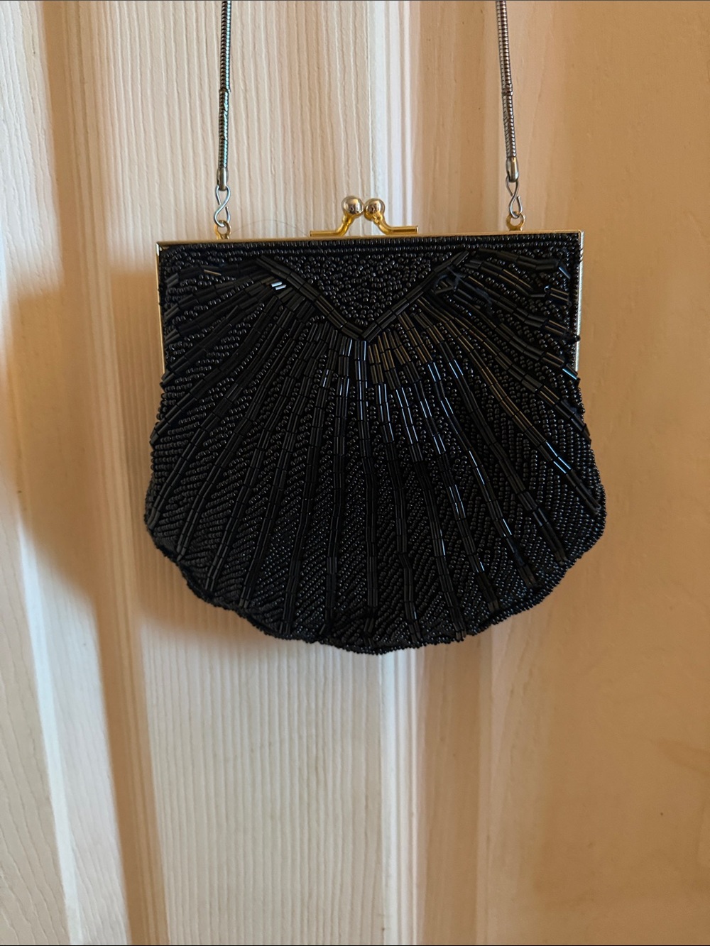 Beaded Black Evening Kiss-Lock Clutch